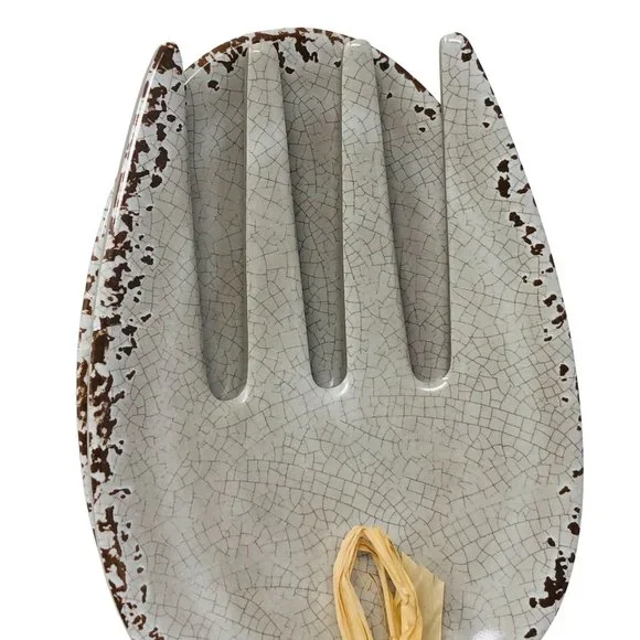 Tommy Bahama Gray Rustic Crackled Salad Server Set Serving Spoon Fork New - Picture 2 of 3